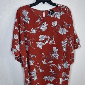 Bobeau Terracotta and White Floral Blouse